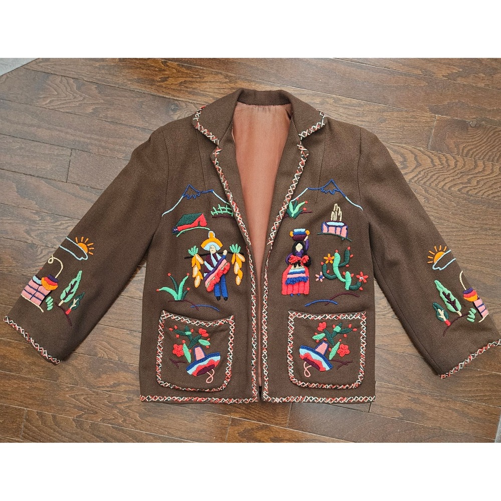 Vintage Mid-Century Mexican Folk-Art Hand-Embroidered Wool Jacket Women sz L?